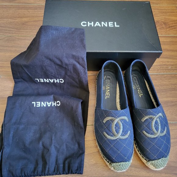 CHANEL, Shoes, Chanel Espadrilles Fabric Bluegreen Cc